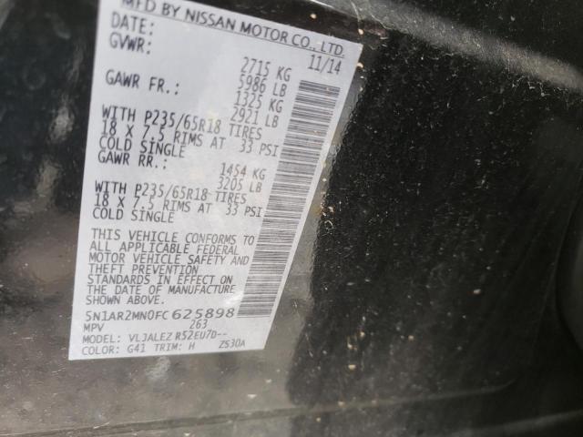 5N1AR2MN0FC625898 - 2015 NISSAN PATHFINDER S BLACK photo 12