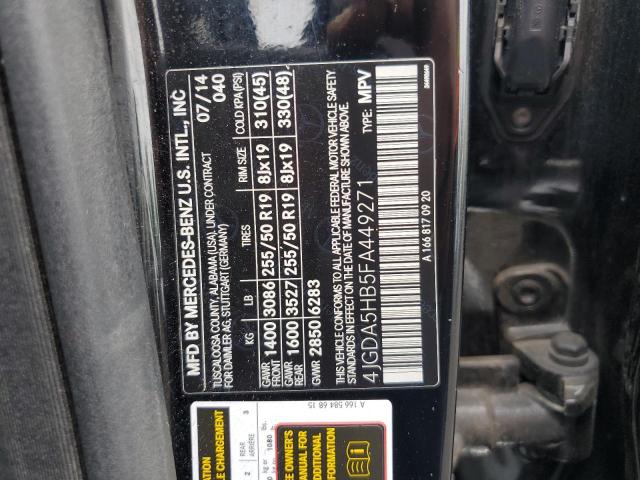 4JGDA5HB5FA449271 - 2015 MERCEDES-BENZ ML 350 4MATIC BLACK photo 13