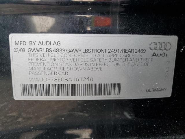 WAUDF78E08A161248 - 2008 AUDI A4 2.0T QUATTRO BLACK photo 12