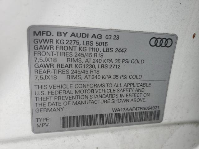 WA17AAF47PA064921 - 2023 AUDI A4 ALLROAD PREMIUM WHITE photo 13