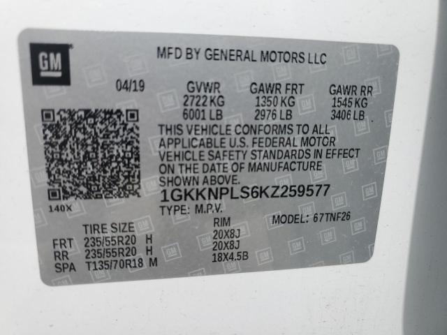 1GKKNPLS6KZ259577 - 2019 GMC ACADIA DENALI 白色 照片 13