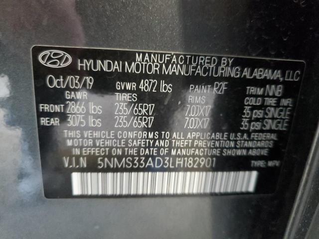 5NMS33AD3LH182901 - 2020 HYUNDAI SANTA FE SEL GRAY photo 13