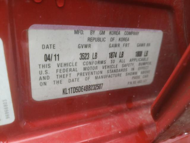 KL1TD5DE4BB232507 - 2011 CHEVROLET AVEO LS 红色 照片 13