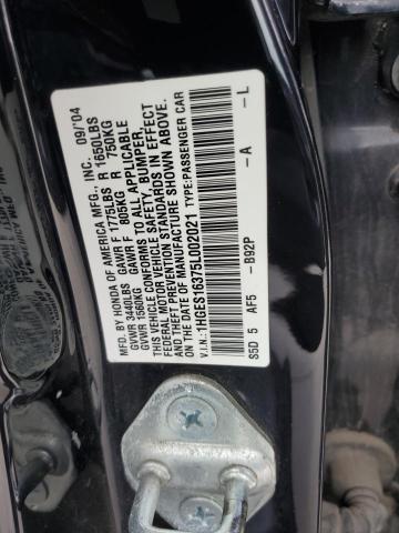 1HGES16375L002021 - 2005 HONDA CIVIC DX VP BLACK photo 12