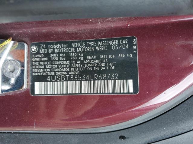 4USBT33534LR68732 - 2004 BMW Z4 2.5 BURGUNDY photo 12