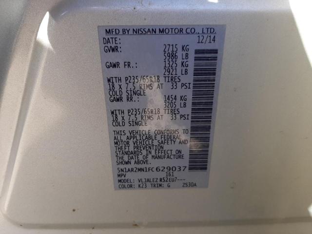 5N1AR2MN1FC629037 - 2015 NISSAN PATHFINDER S SILVER photo 10