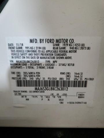 MAJ6S3GL8KC263012 - 2019 FORD ECOSPORT SE Blanco foto 12