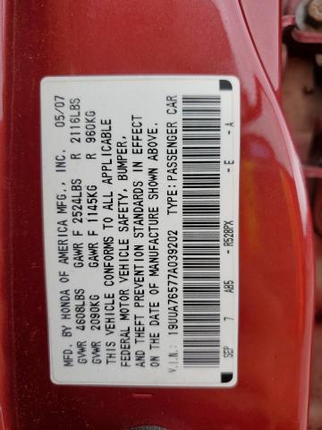 19UUA76577A039202 - 2007 ACURA TL TYPE-S TYPE S RED photo 13