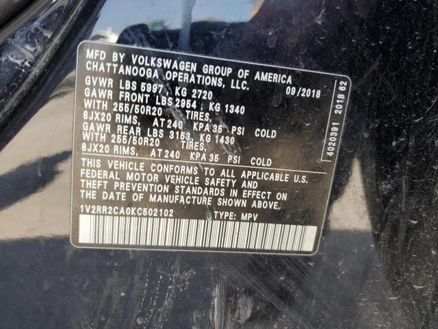 1V2RR2CA0KC502102 - 2019 VOLKSWAGEN ATLAS SEL BLACK photo 13