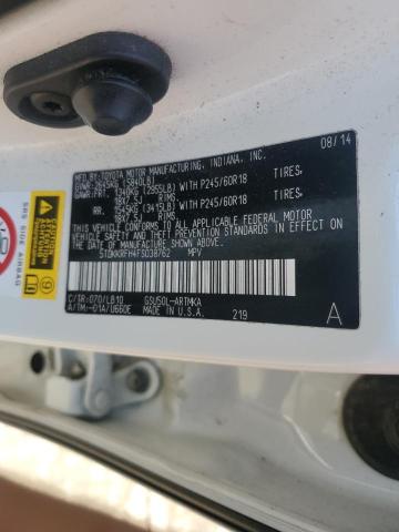 5TDKKRFH4FS038762 - 2015 TOYOTA HIGHLANDER XLE WHITE photo 13