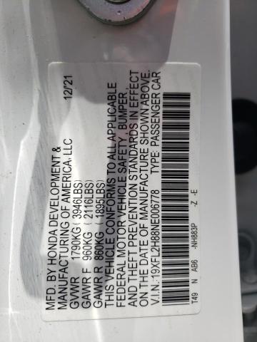 19XFL2H88NE006778 - 2022 HONDA CIVIC SPORT 白色 照片 12