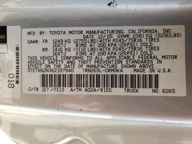 5TETX62N36Z197940 - 2006 TOYOTA TACOMA PRERUNNER ACCESS CAB SILVER photo 13