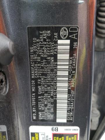 2T1LE4EEXAC018376 - 2010 TOYOTA COROLLA MA S GRAY photo 12