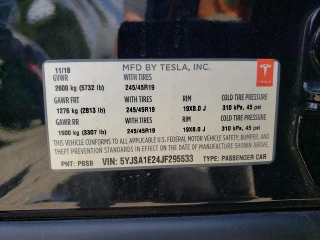 5YJSA1E24JF295533 - 2018 TESLA MODEL S Սև լուսանկար 12