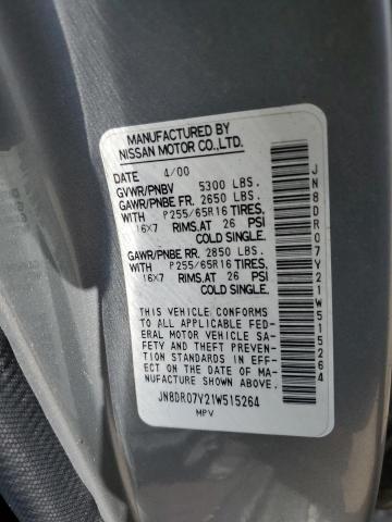 JN8DR07Y21W515264 - 2001 NISSAN PATHFINDER LE SILVER photo 12