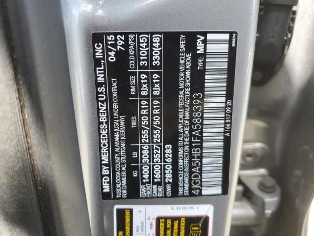 4JGDA5HB1FA588393 - 2015 MERCEDES-BENZ ML 350 4MATIC GRAY photo 13