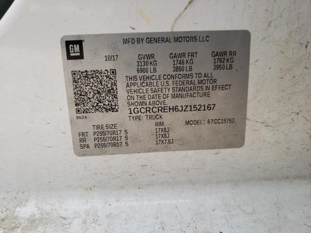 1GCRCREH6JZ152167 - 2018 CHEVROLET SILVERADO C1500 LT WHITE photo 12