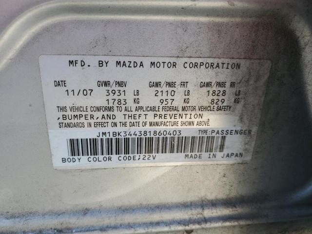 JM1BK344381860403 - 2008 MAZDA 3 HATCHBACK SILVER photo 12