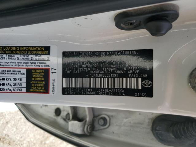 4T1BK1EB8DU051291 - 2013 TOYOTA AVALON BASE 白色 照片 12