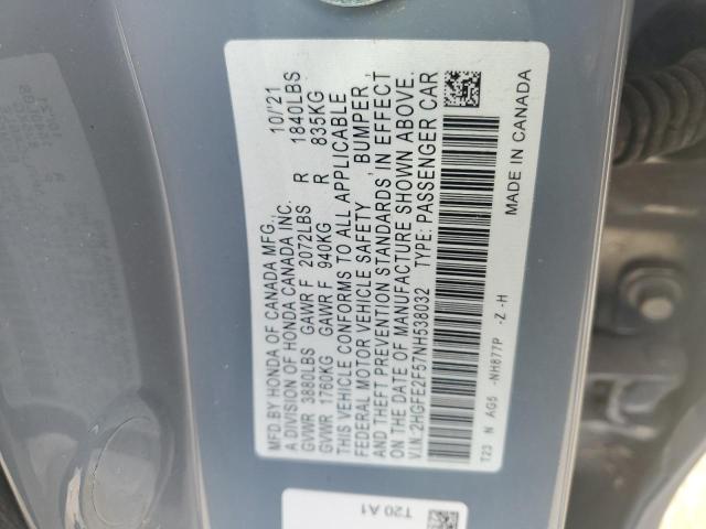 2HGFE2F57NH538032 - 2022 HONDA CIVIC SPORT 蓝色 照片 12