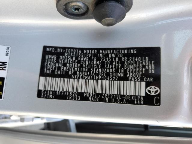 5YFEPMAE4MP164527 - 2021 TOYOTA COROLLA LE SILVER photo 13