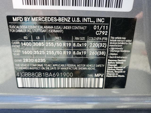 4JGBB8GB1BA691900 - 2011 MERCEDES-BENZ ML 350 4MATIC SILVER photo 13