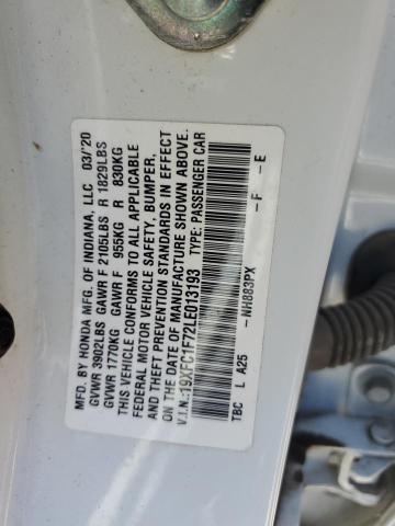 19XFC1F72LE013193 - 2020 HONDA CIVIC EXL თეთრი ფოტო 12