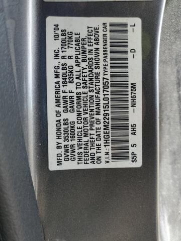 1HGEM22915L017057 - 2005 HONDA CIVIC EX GRAY photo 12