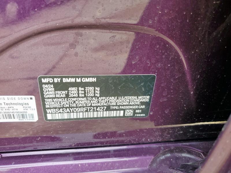 WBS43AY09RFT21427 - 2024 BMW M3 COMPETITION იასამნისფერი ფოტო 12