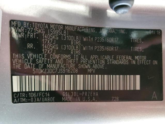 5TDKZ3DC7JS916208 - 2018 TOYOTA SIENNA LE SILVER photo 14