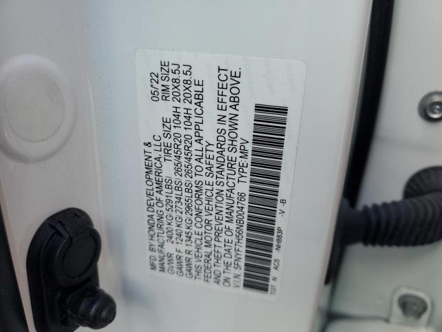 5FNYF7H56NB004766 - 2022 HONDA PASSPORT EXL Ağ foto 13