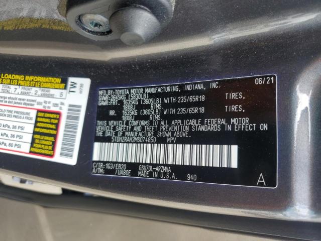 5TDHZRAH2MS074850 - 2021 TOYOTA HIGHLANDER XLE GRAY photo 12