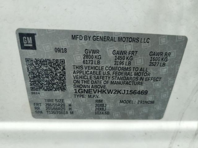 1GNEVHKW2KJ156469 - 2019 CHEVROLET TRAVERSE LT WHITE photo 13