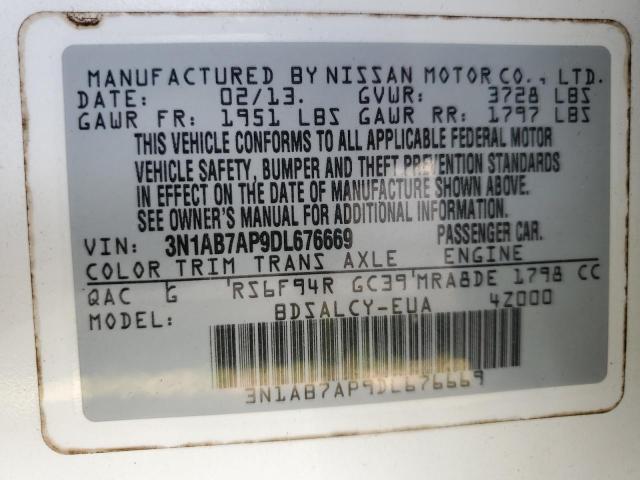 3N1AB7AP9DL676669 - 2013 NISSAN SENTRA S WHITE photo 12