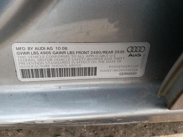 WAULF78K09N036228 - 2009 AUDI A4 2.0T QUATTRO GRAY photo 12