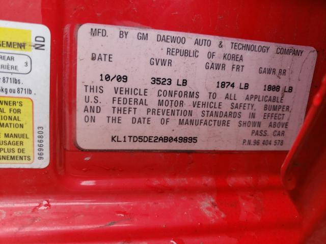 KL1TD5DE2AB049895 - 2010 CHEVROLET AVEO LS 红色 照片 12