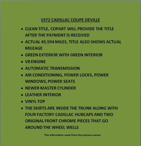 6D47R2Q194116 - 1972 CADILLAC DEVILLE GREEN photo 12