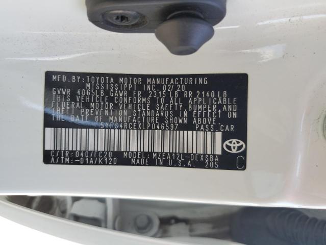 5YFS4RCEXLP046597 - 2020 TOYOTA COROLLA SE WHITE photo 13