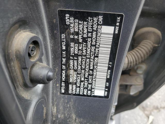 SHHFK7H40KU417058 - 2019 HONDA CIVIC SPORT 灰色 照片 12