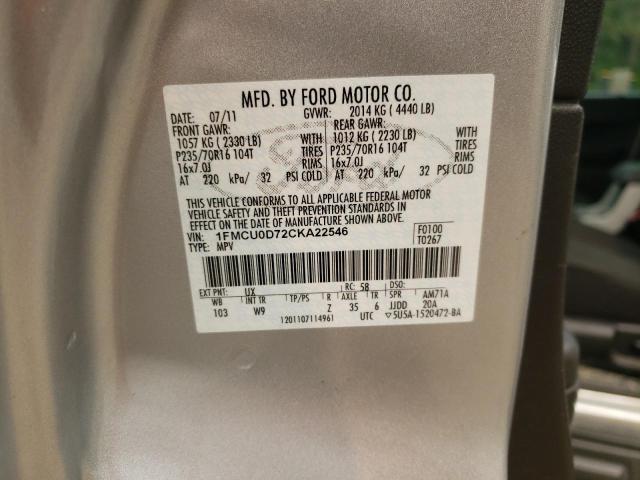 1FMCU0D72CKA22546 - 2012 FORD ESCAPE XLT SILVER photo 13