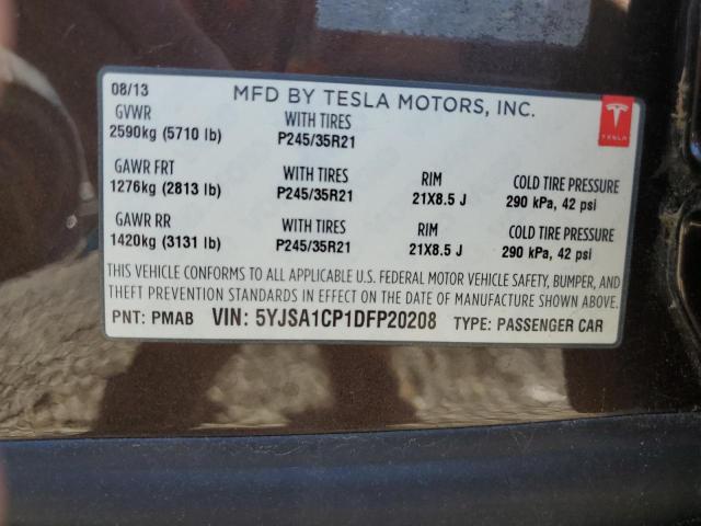 5YJSA1CP1DFP20208 - 2013 TESLA MODEL S 棕色 照片 12