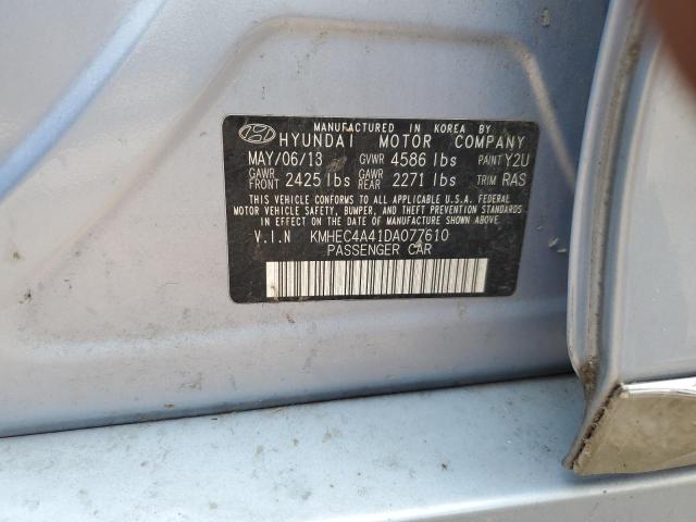 KMHEC4A41DA077610 - 2013 HYUNDAI SONATA HYBRID BLUE photo 12