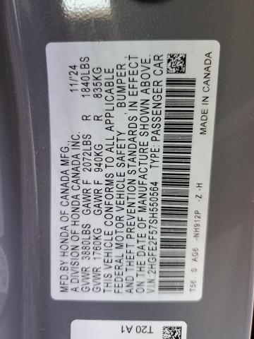 2HGFE2F57SH550564 - 2025 HONDA CIVIC SPORT GRAY photo 13