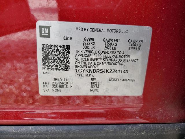 1GYKNDRS4KZ241140 - 2019 CADILLAC XT5 LUXURY RED photo 13