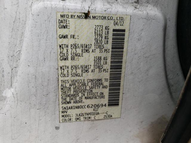 5N1AR1NB0CC620694 - 2012 NISSAN PATHFINDER S WHITE photo 13