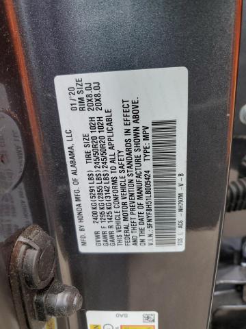 5FNYF8H51LB005424 - 2020 HONDA PASSPORT EXL GRAY photo 12