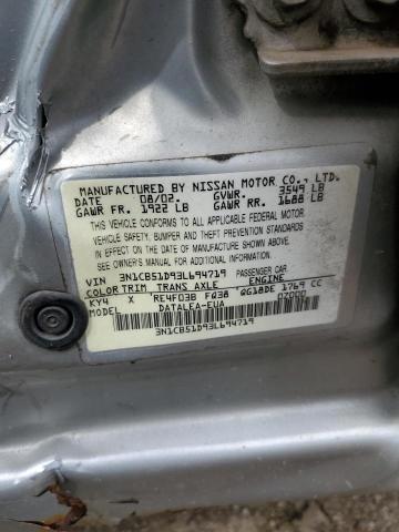 3N1CB51D93L694719 - 2003 NISSAN SENTRA XE GRAY photo 12