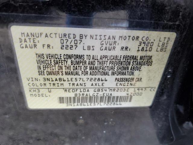 3N1AB61E57L722866 - 2007 NISSAN SENTRA 2.0 BLACK photo 12