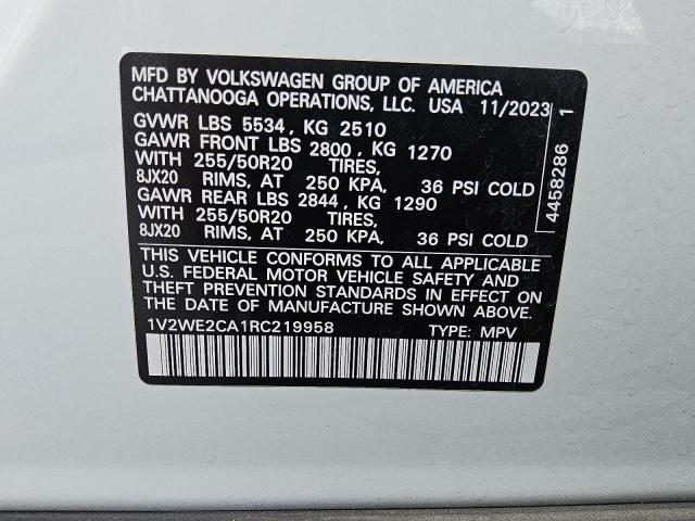 1V2WE2CA1RC219958 - 2024 VOLKSWAGEN ATLAS CROS SE WHITE photo 13