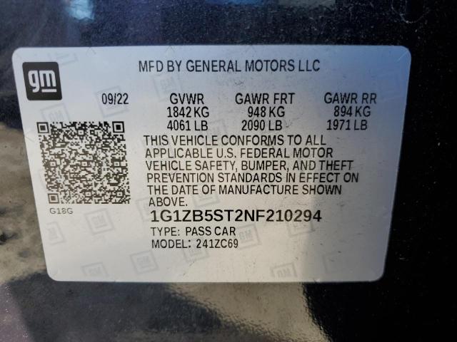 1G1ZB5ST2NF210294 - 2022 CHEVROLET MALIBU LS Schwarz Foto 12